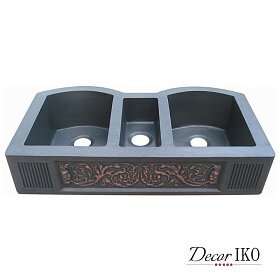Тройная мойка из меди с фартуком KT-44239