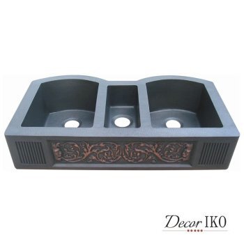 Тройная мойка из меди с фартуком KT-44239