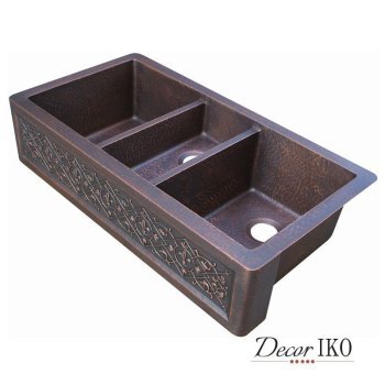Тройная мойка из меди с фартуком KT-442310-2