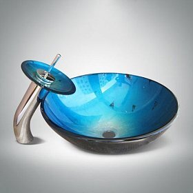 Раковина накладная RGS-073 из стекла, синяя
