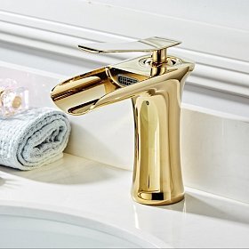 Смеситель для раковины GF-198 с каскадным изливом, золотой