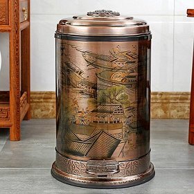 Мусорное ведро с педалью медное с рисунком MBT-73