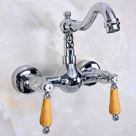 Смеситель настенный с деревянными ручками WAF-37DS, хромированный