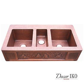 Тройная медная мойка для кухни с фартуком KT-442310-1